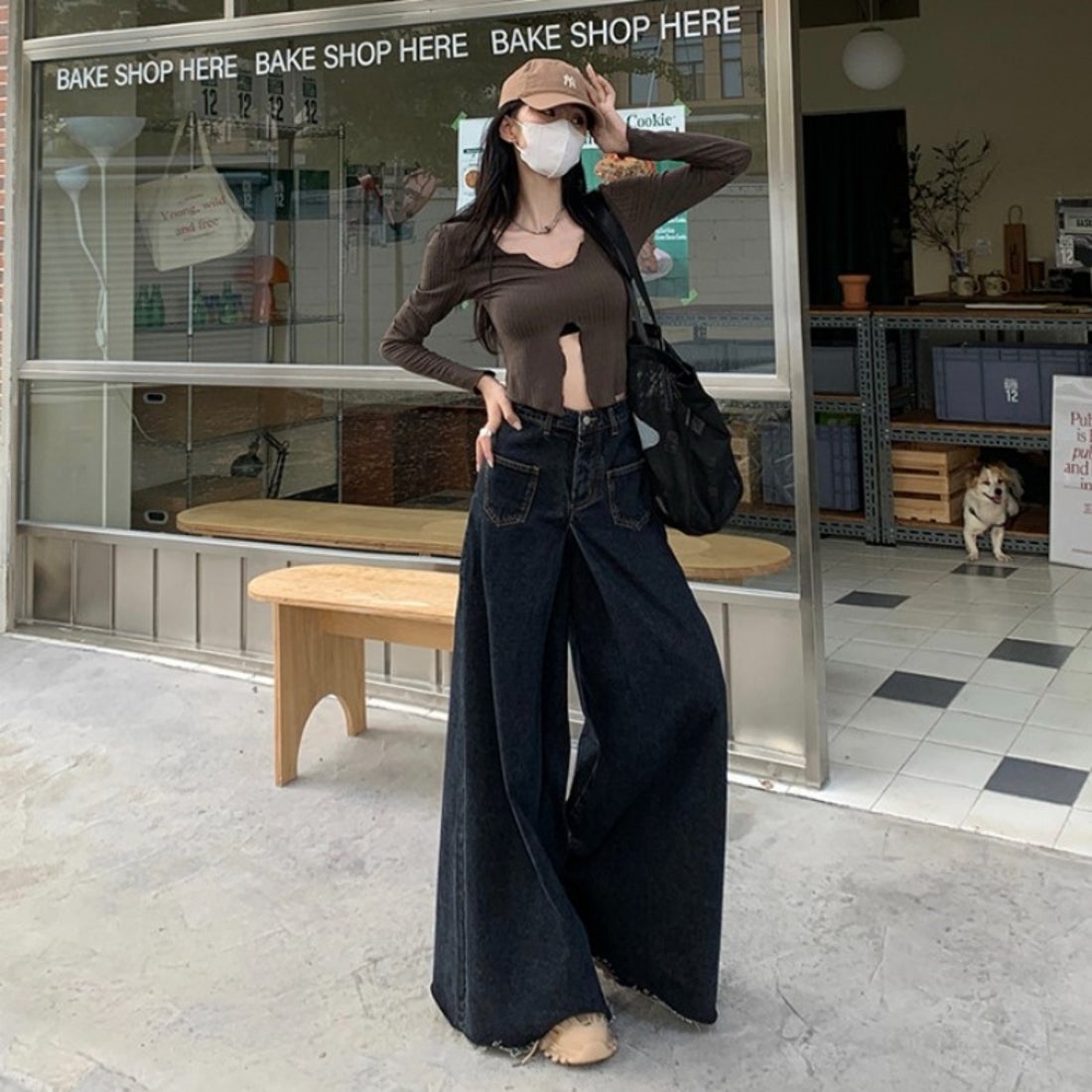 ベルシー Belle Cie ワイドパンツ ファットパンツ デニム レディース