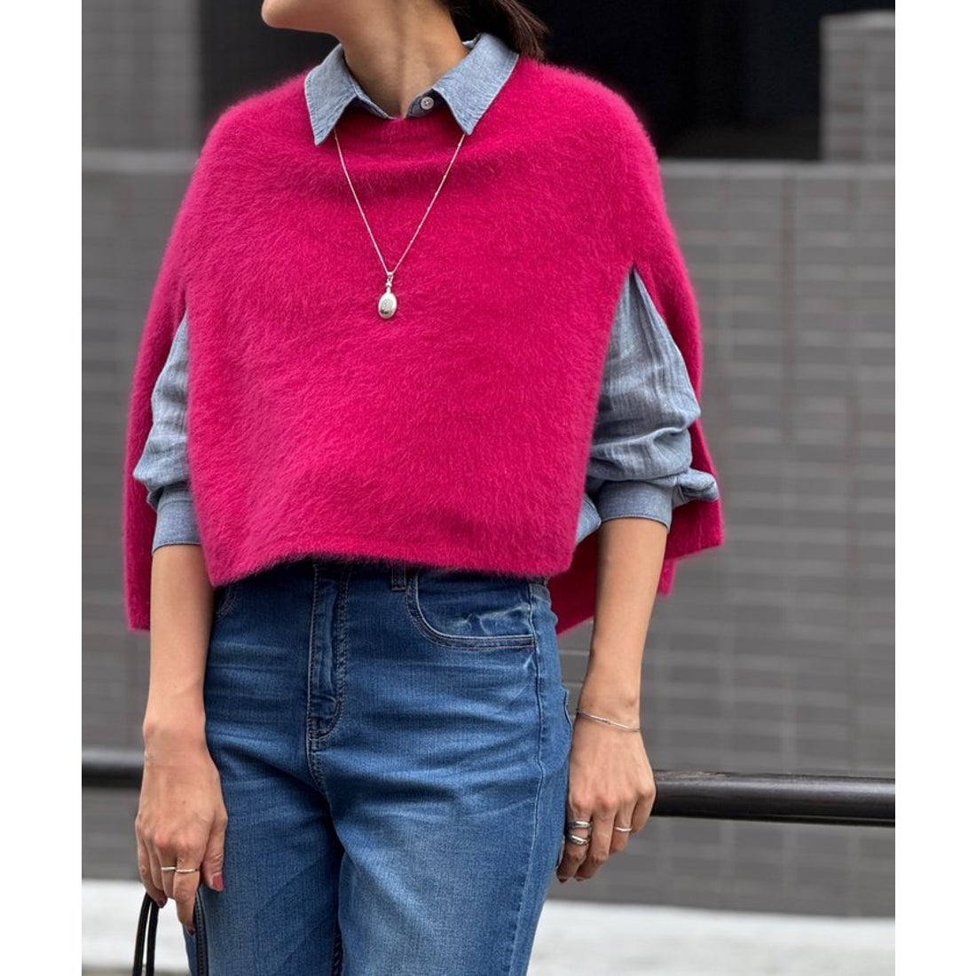 ビアズリー BEARDSLEY ファーニットポンチョ （pink） -ファッション