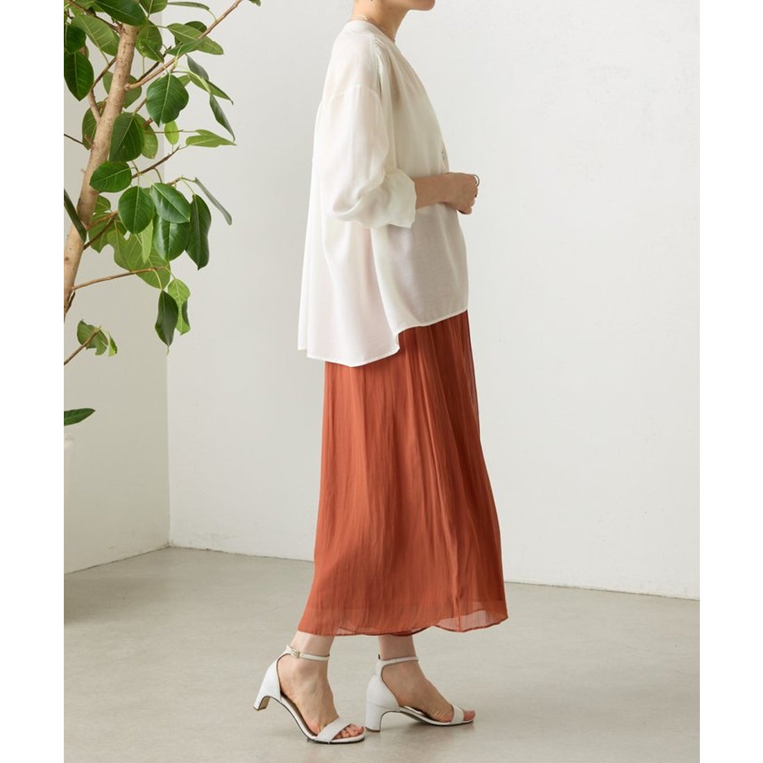 ビアズリー BEARDSLEY NEWシワシフォンギャザーパンツ （orange