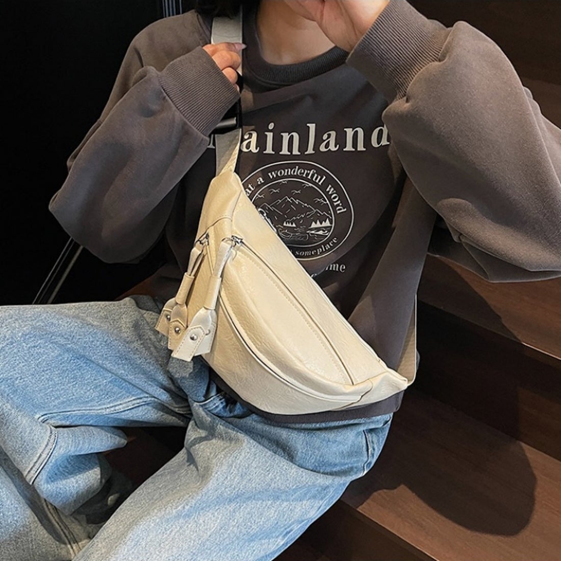 カルペディエム Carpe diem ダブルポケットPUレザー ボディバッグ