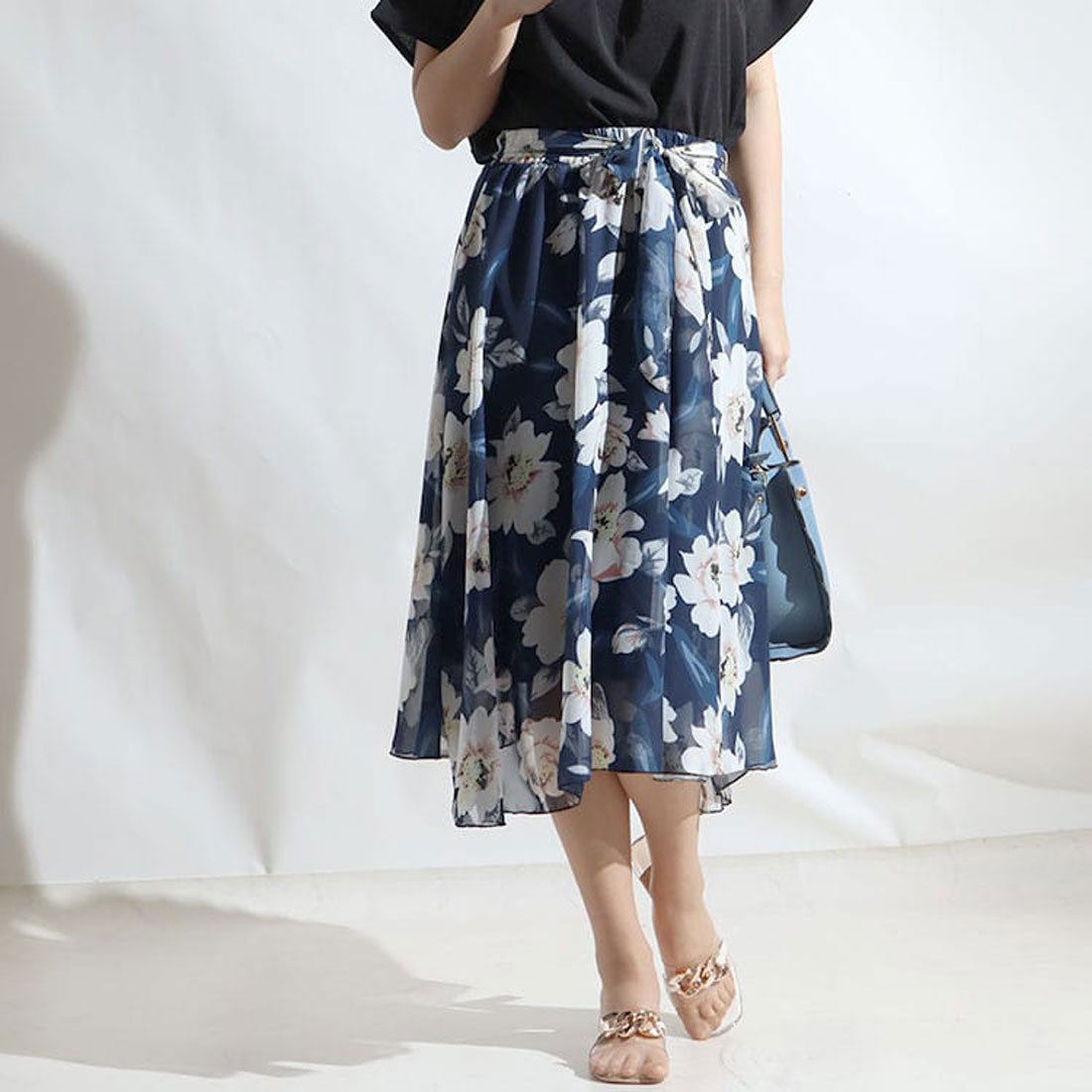 ゴールドジャパン GOLDJAPAN 花柄シフォンフレアスカート 【大きい