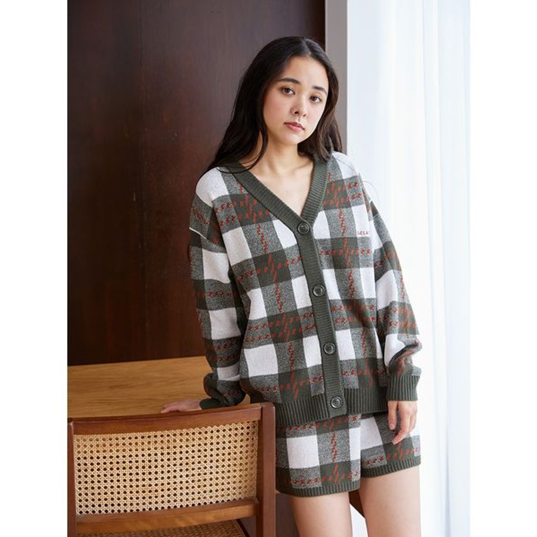 ジェラートピケ gelato pique エアモコチェックジャガードカーディガン