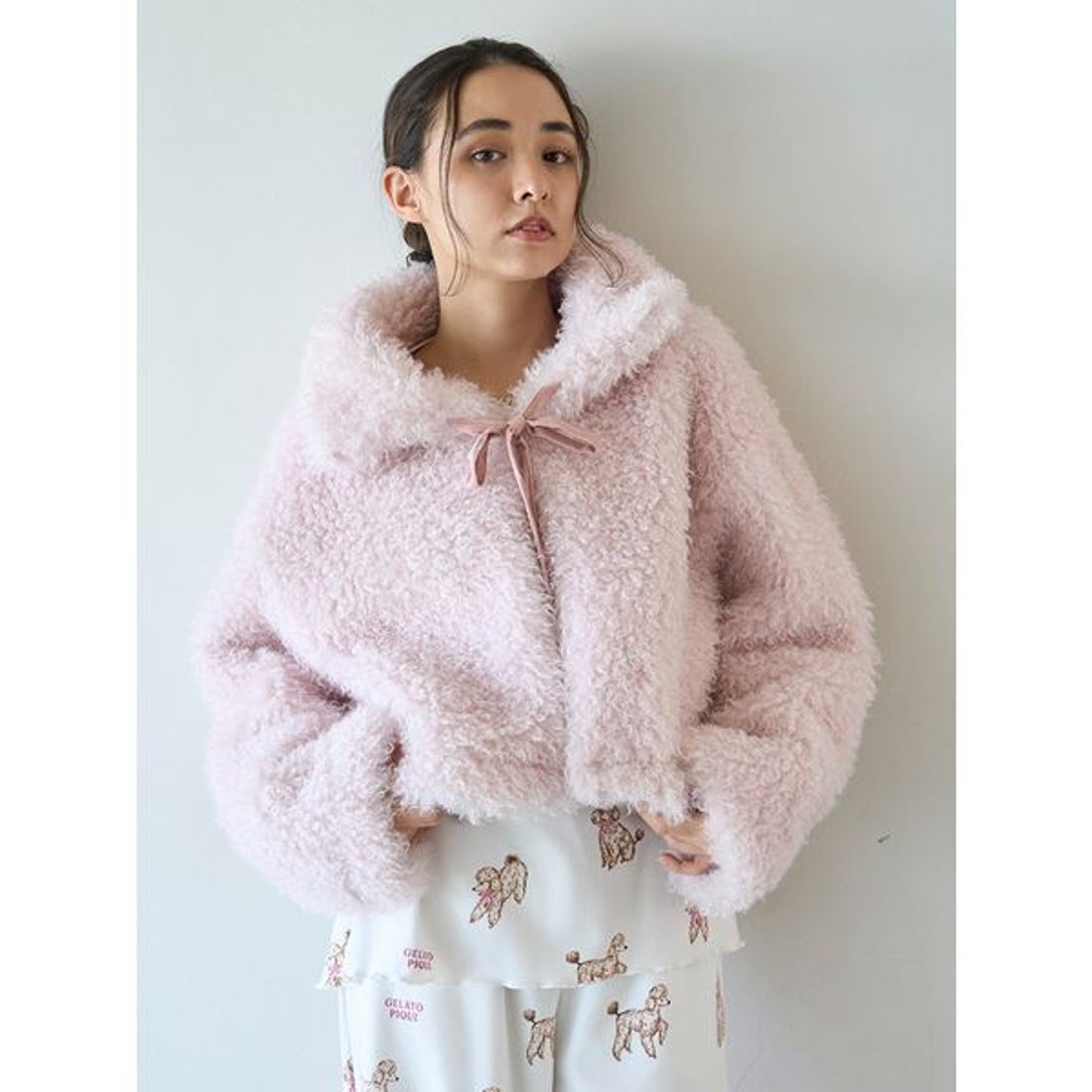 ジェラートピケ gelato pique プードルボアカーディガン （PNK