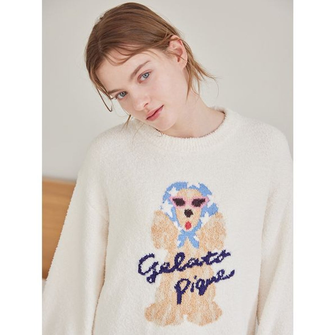 ジェラートピケ gelato pique スカーフDOG ジャガードプルオーバー