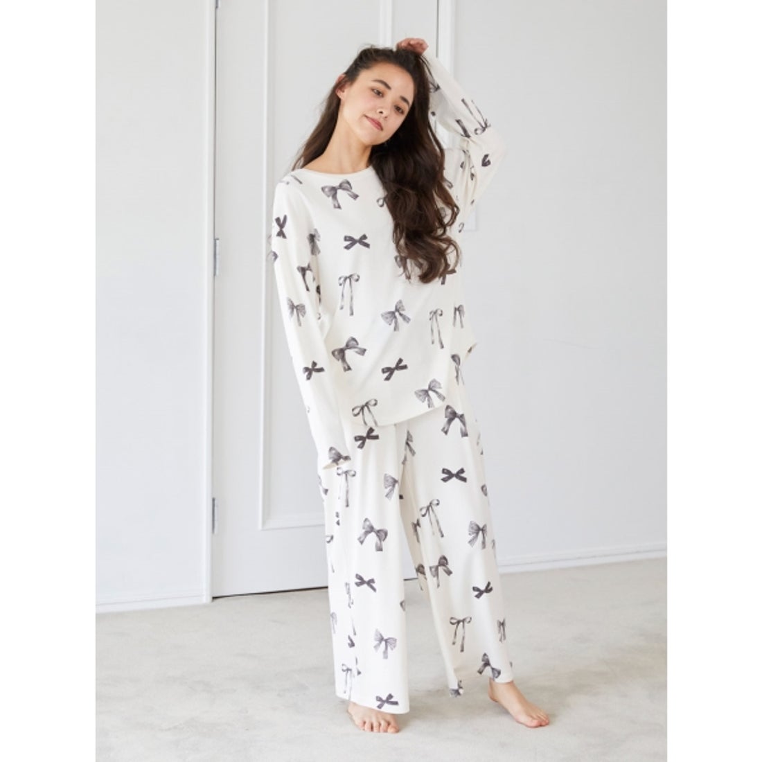 ジェラートピケ gelato pique リボン柄ロングパンツ （OWHT） -靴