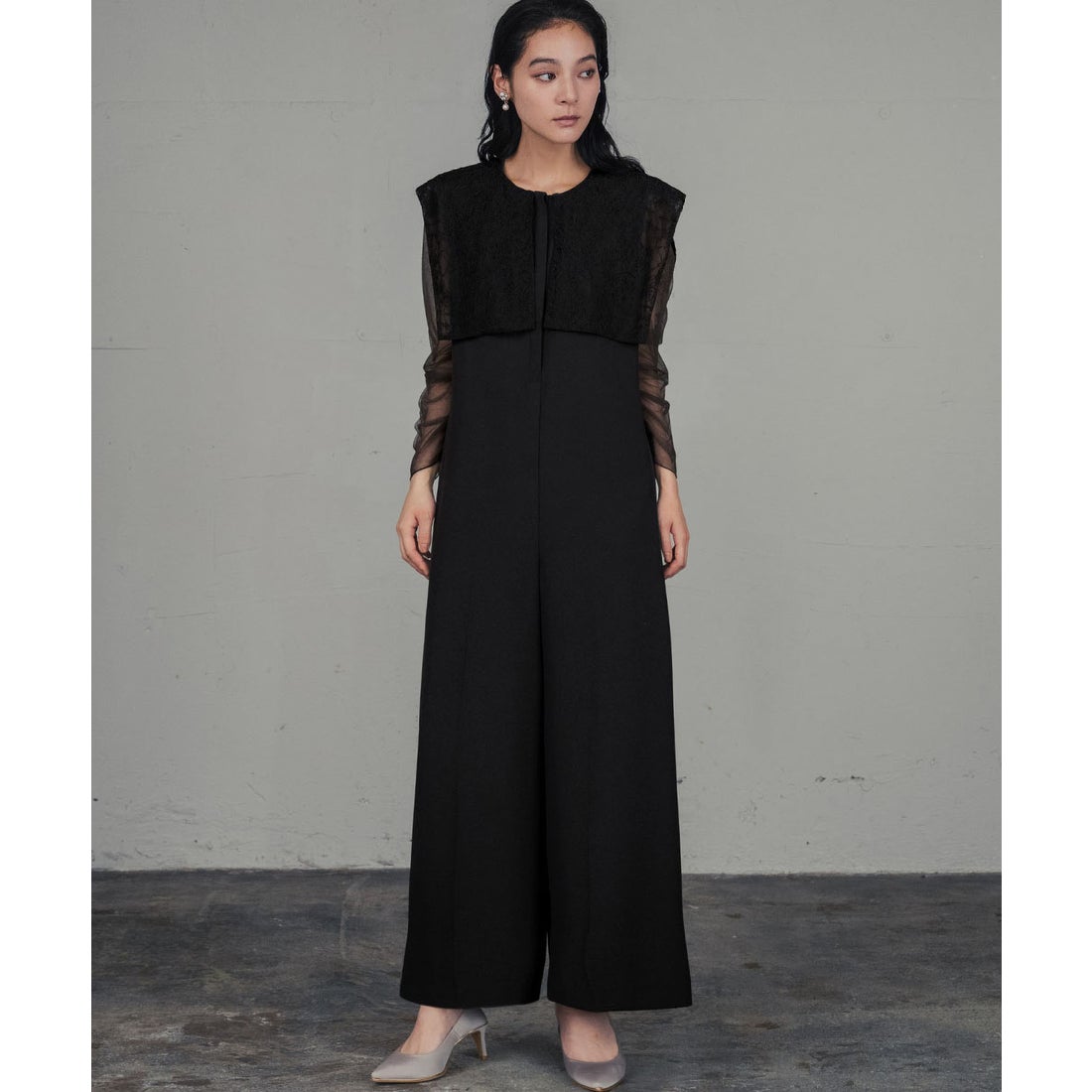 ガール GIRL セーラーカラー フラワーレース オールインワン シアー