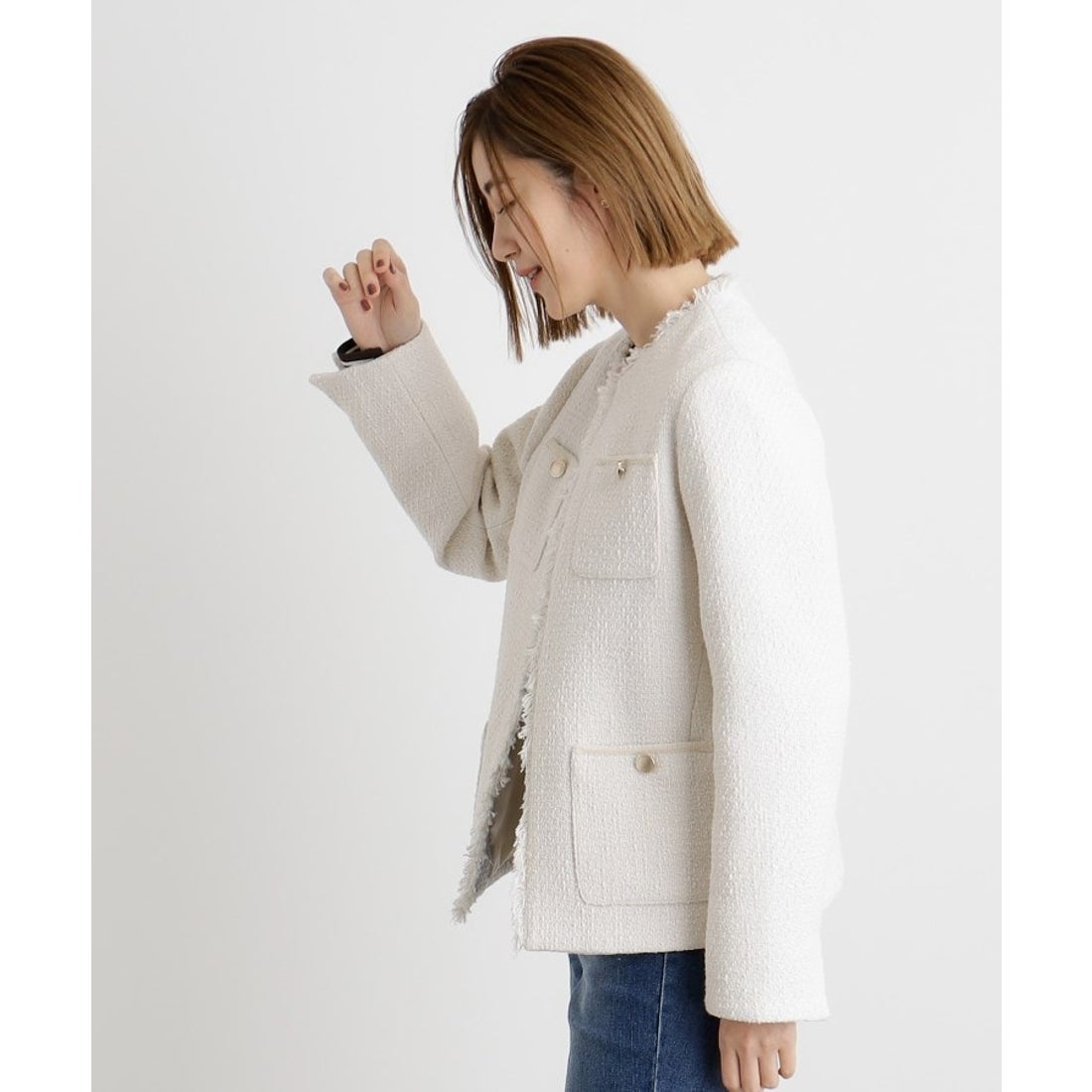 グローブ grove フリンジツイードジャケット （アイボリー(404