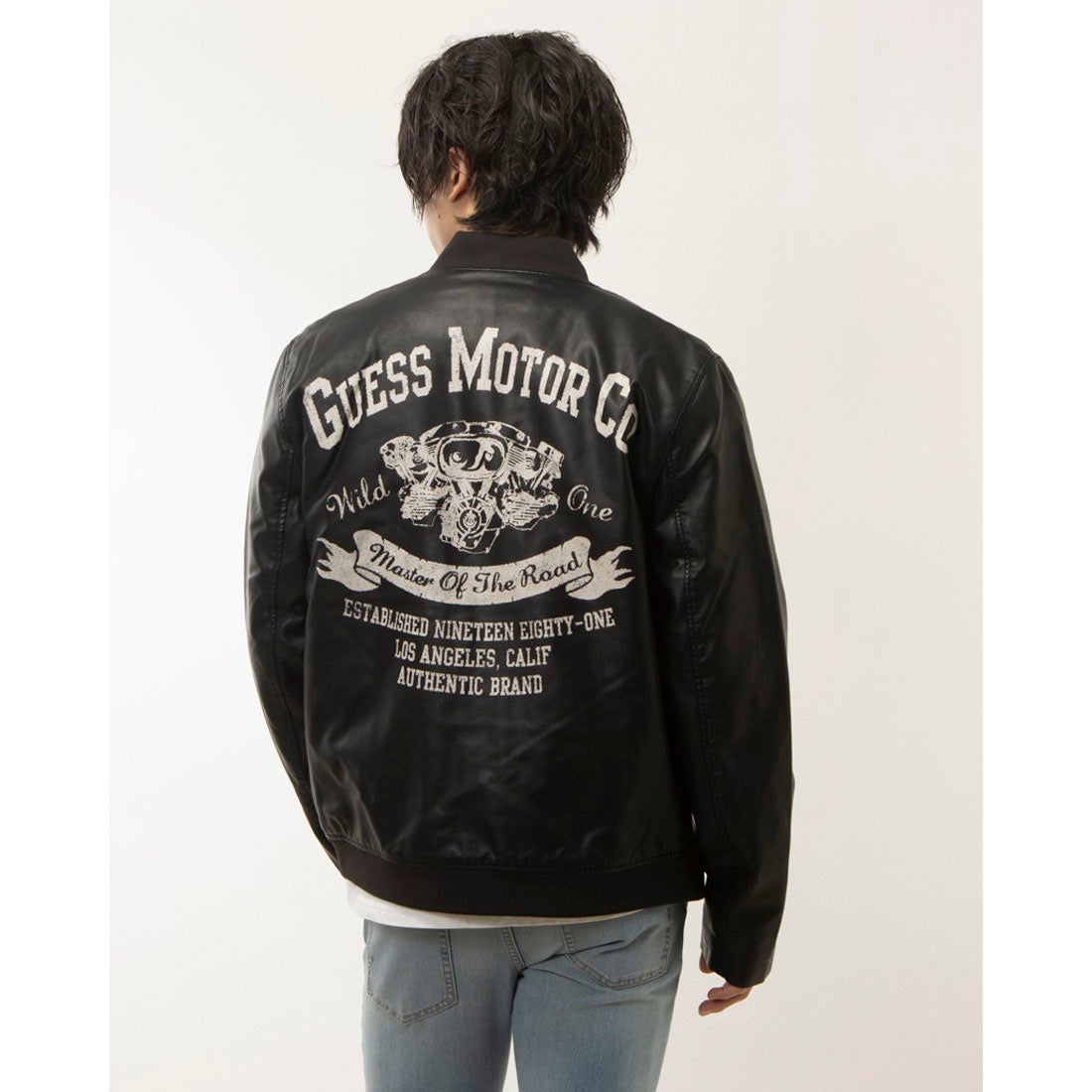 ゲス GUESS Faux Leather Bomber （JBLK） ジャケット/アウター