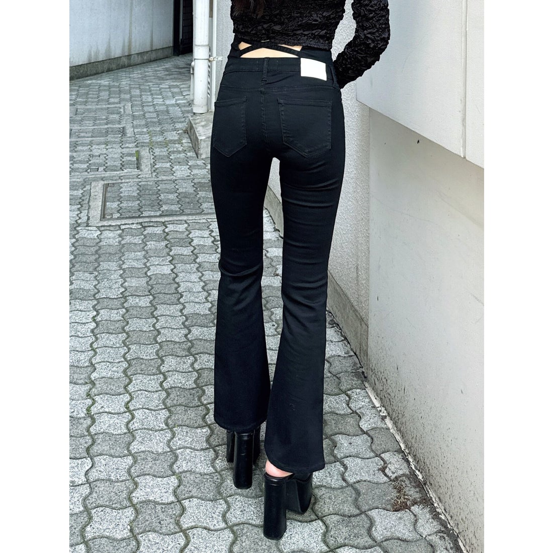 ジェイダ GYDA NEW ハイウエスト BACKクロスフレアパンツ （BLK） -靴