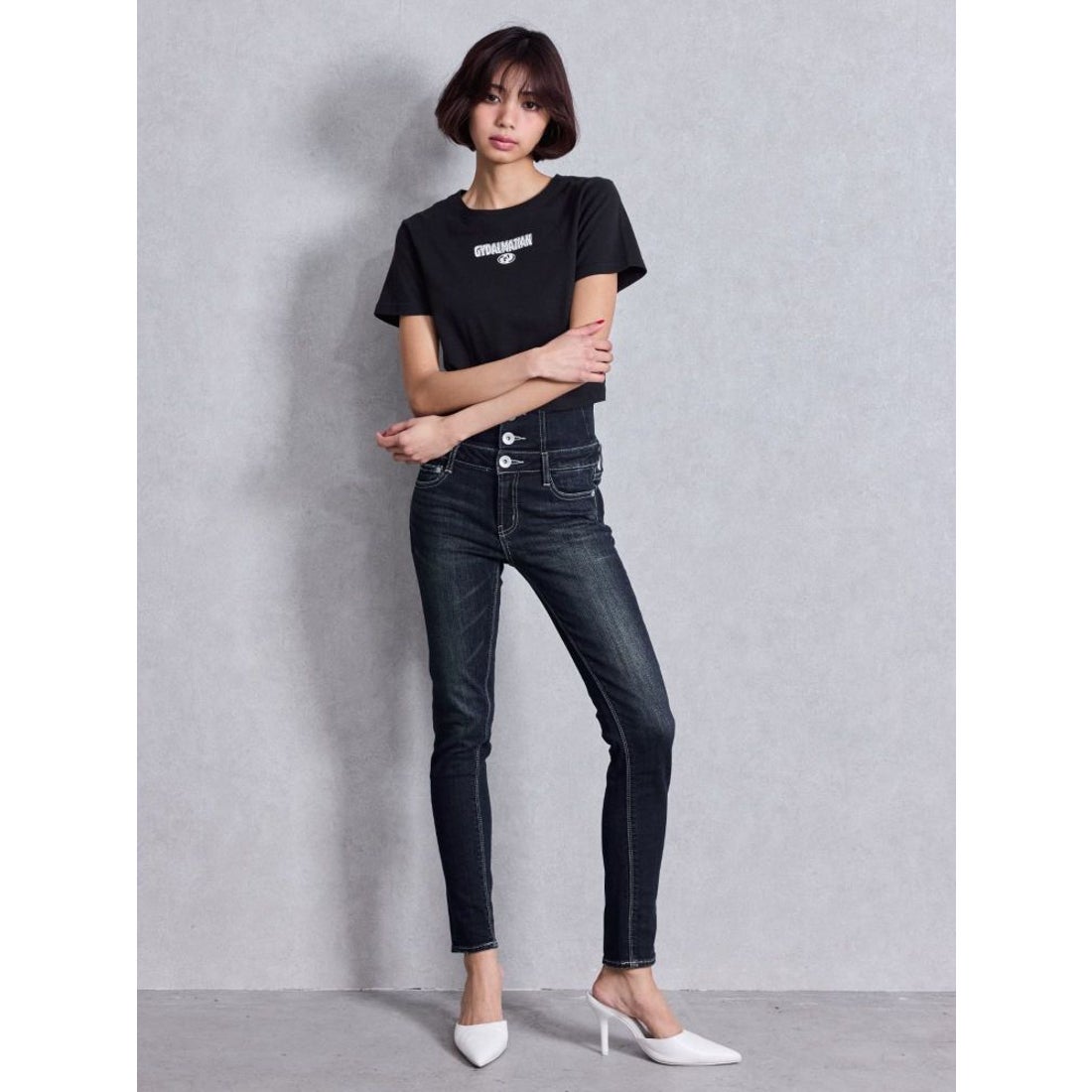 ジェイダ GYDA ハイウエストウエストクロススキニーデニムパンツ