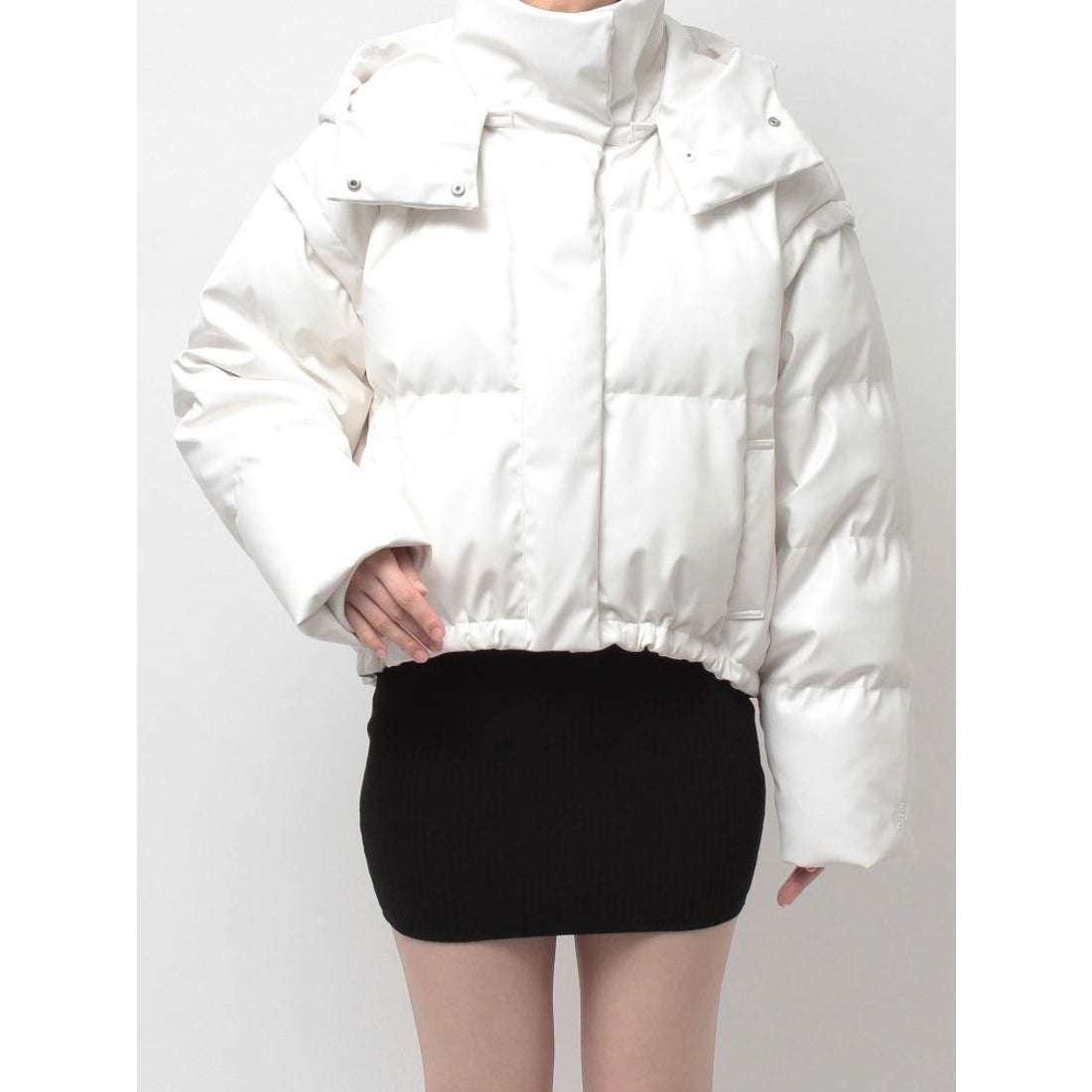 ジェイダ GYDA 2WAYフェイクレザーミドル丈ダウンコート （オフ