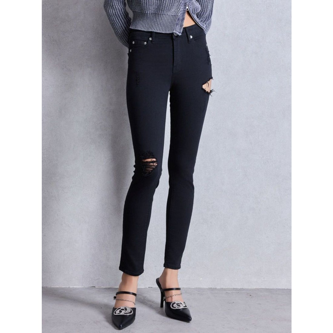 ジェイダ GYDA ミドルウエストSIDE RIPPEDカラースキニーパンツ