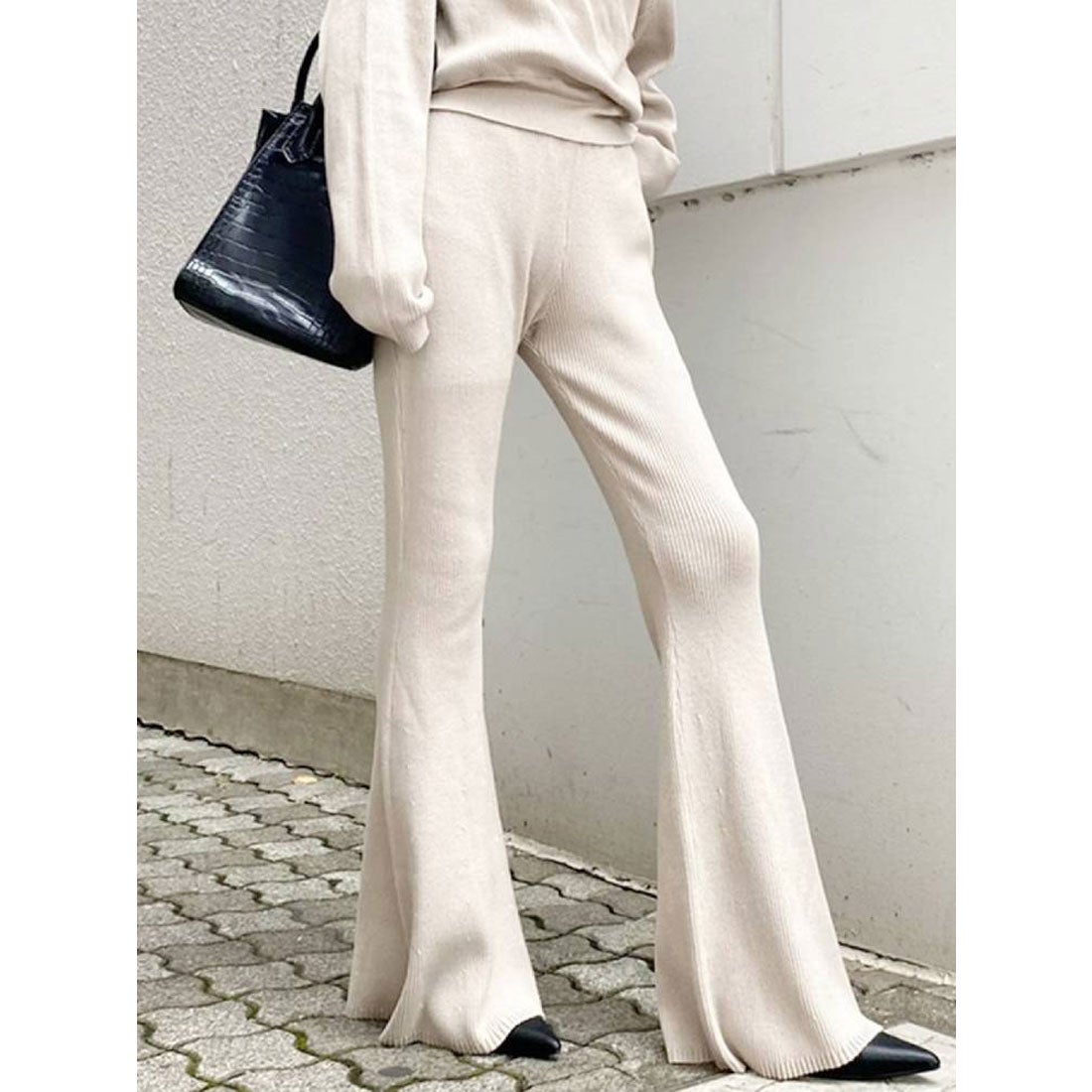 ALO YOGA ロングニットパンツ / リブニット ワイドフレア S フレア