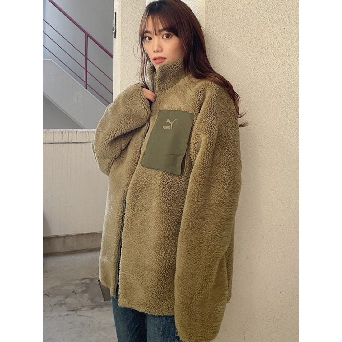 GYDA 【WEB限定】PUMAリバーシブルボアジャケット（カーキ） -靴
