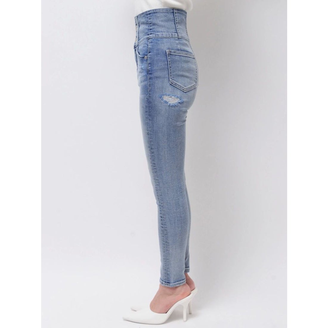 ジェイダ GYDA GYDA ハイウエストVカットダメージスキニーデニムパンツ