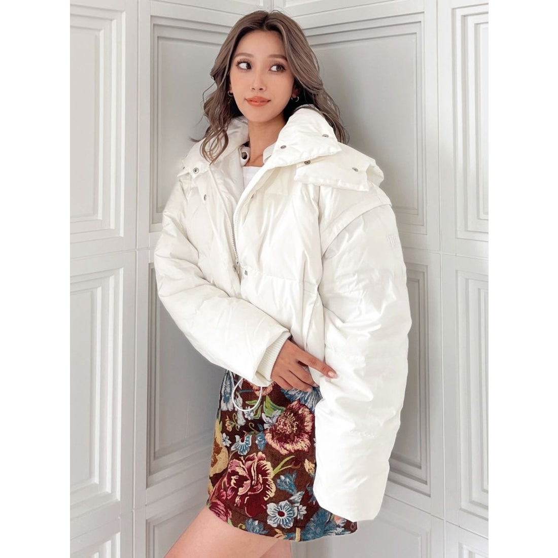 ジェイダ GYDA GYGYembroideryダウンコート （オフホワイト） -靴