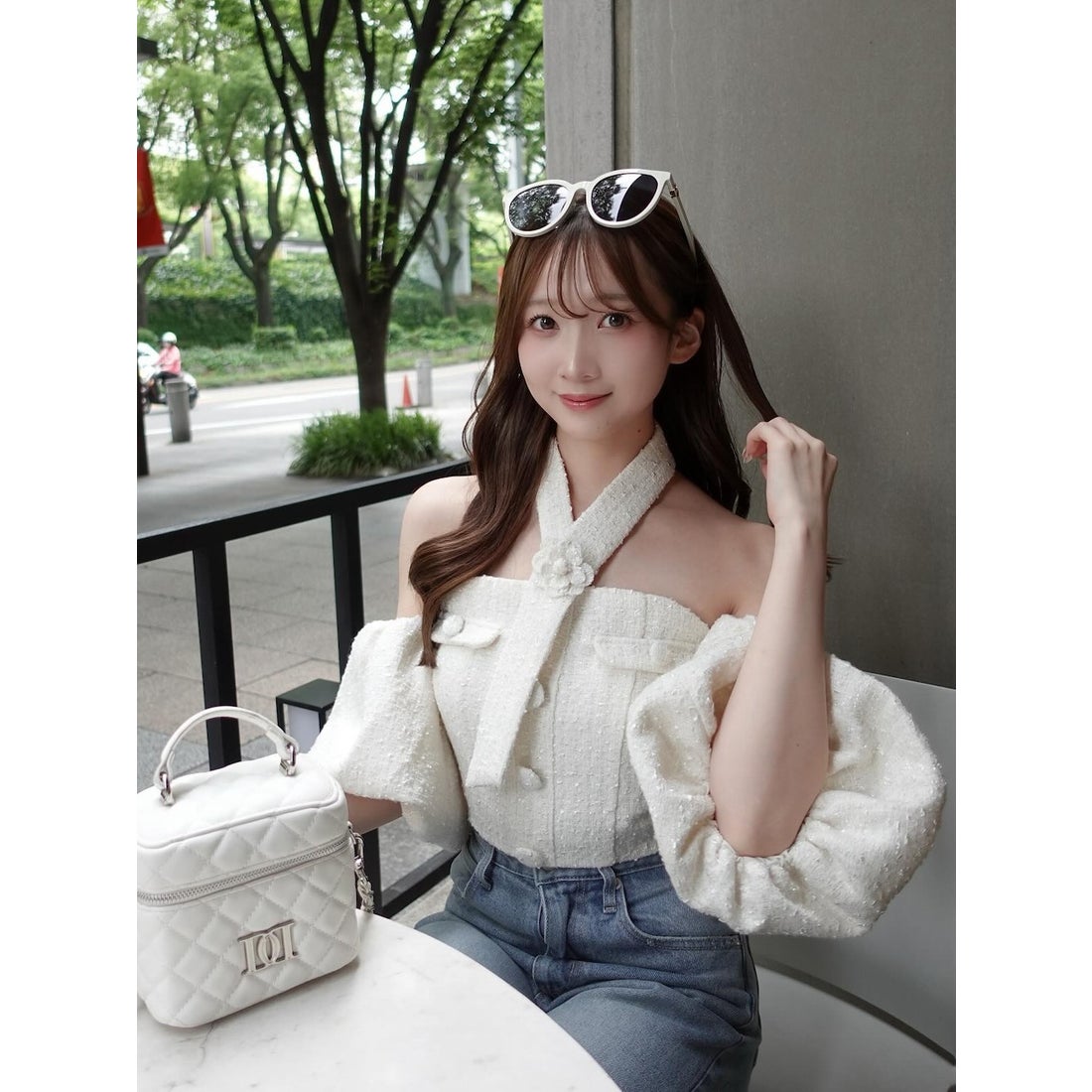 ダーリッチ Darich ホルターネックオフショルツイードトップス