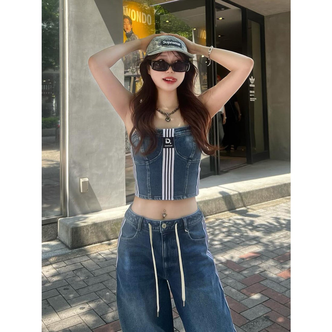 ダーリッチ Darich リメイクライクデニムベアトップ （ブルー） -靴