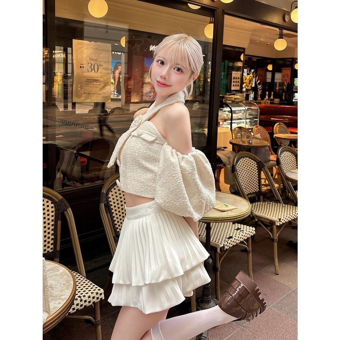 ダーリッチ Darich ホルターネックオフショルツイードトップス