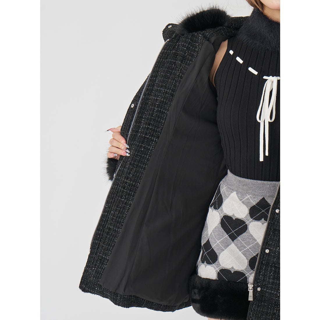 ダーリッチ Darich レディミディツイードダウンコート （ホワイト