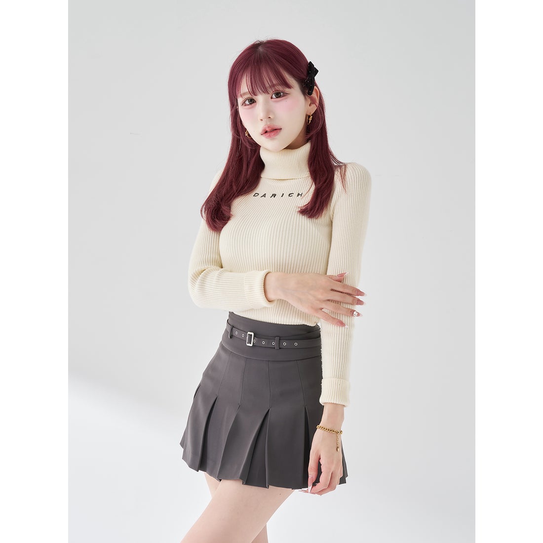 ダーリッチ Darich スムースファーリブニットトップス （ブラック