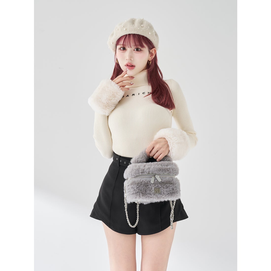 ダーリッチ Darich スムースファーリブニットトップス （ブラック