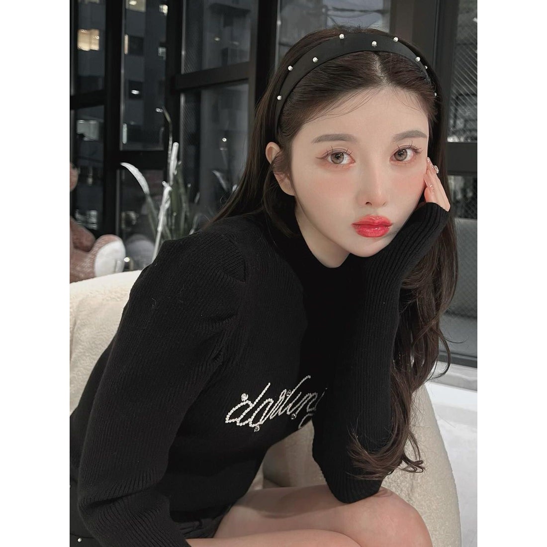 ダーリッチ Darich darlingビジューニットトップス （ブラック） -靴