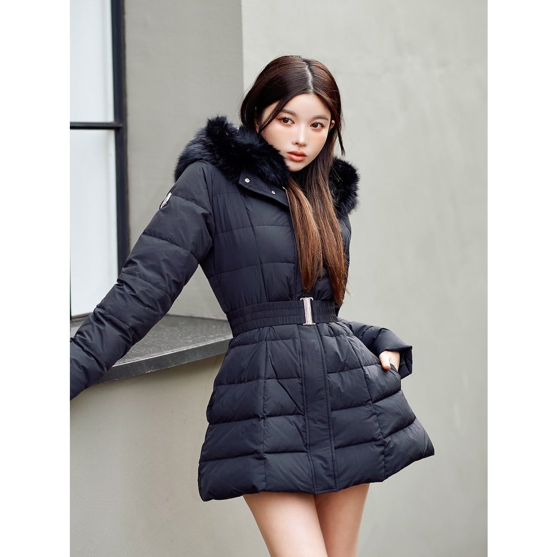 ダーリッチ Darich レディミディダウンコート （ブラック） -靴