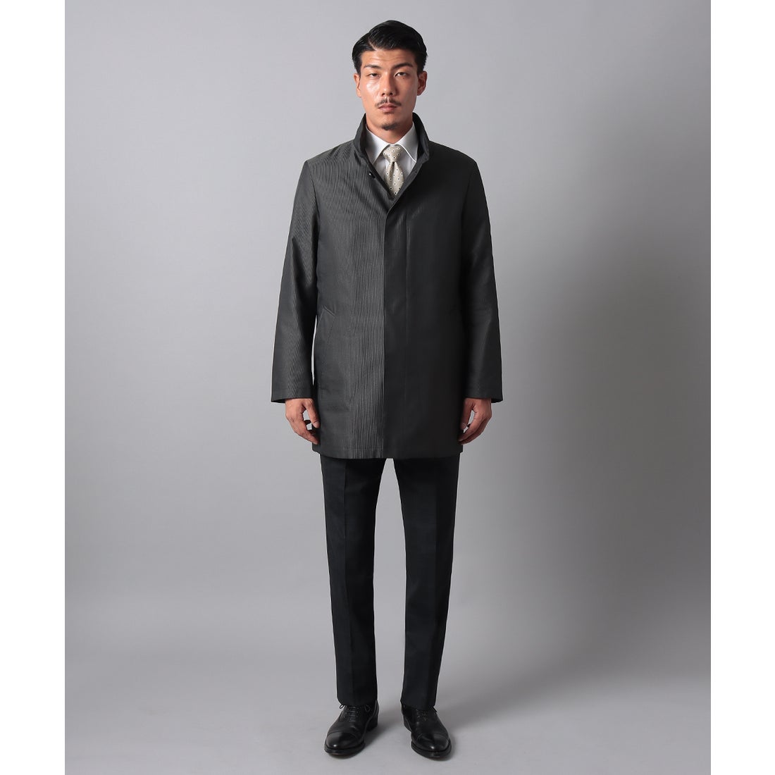 コードピケスタンドカラーコート(ショートレングス) （チャコール） -D