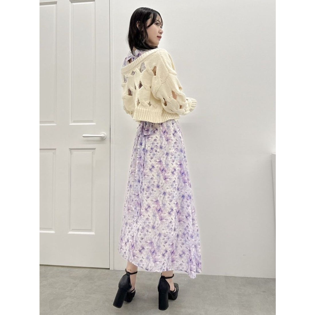 ダズリン dazzlin Ripple Flowerシャーリングワンピース （パープル