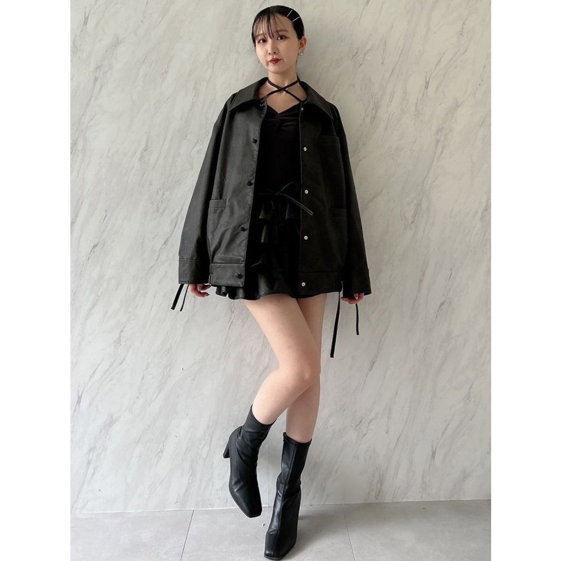 ダズリン dazzlin カフスリボンフェイクレザージャケット （ブラック