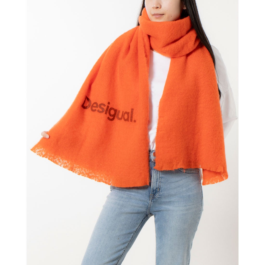 デシグアル Desigual ロゴ ロングマフラー （オレンジ） -waja bazar