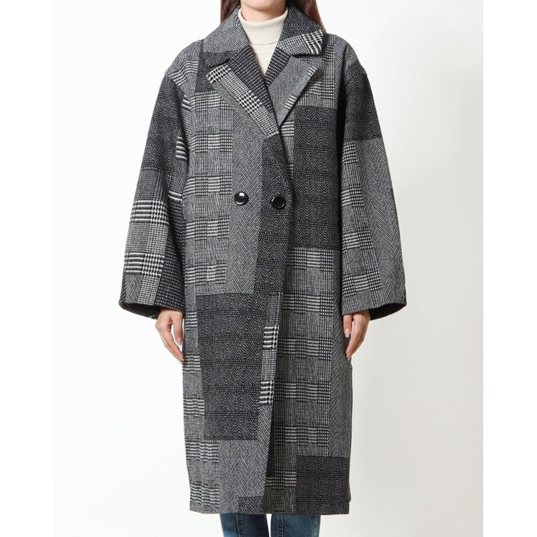 デシグアル Desigual パッチワーク ロングコート （グレー/ブラック