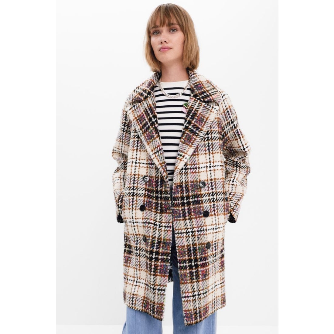 デシグアル Desigual タータンチェック ロング クロスコート