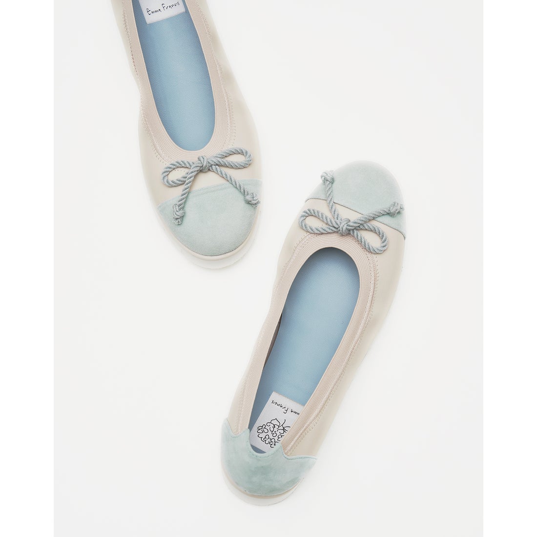 撥水羊革スエード コンフォート バレエシューズ （ブルー スムース