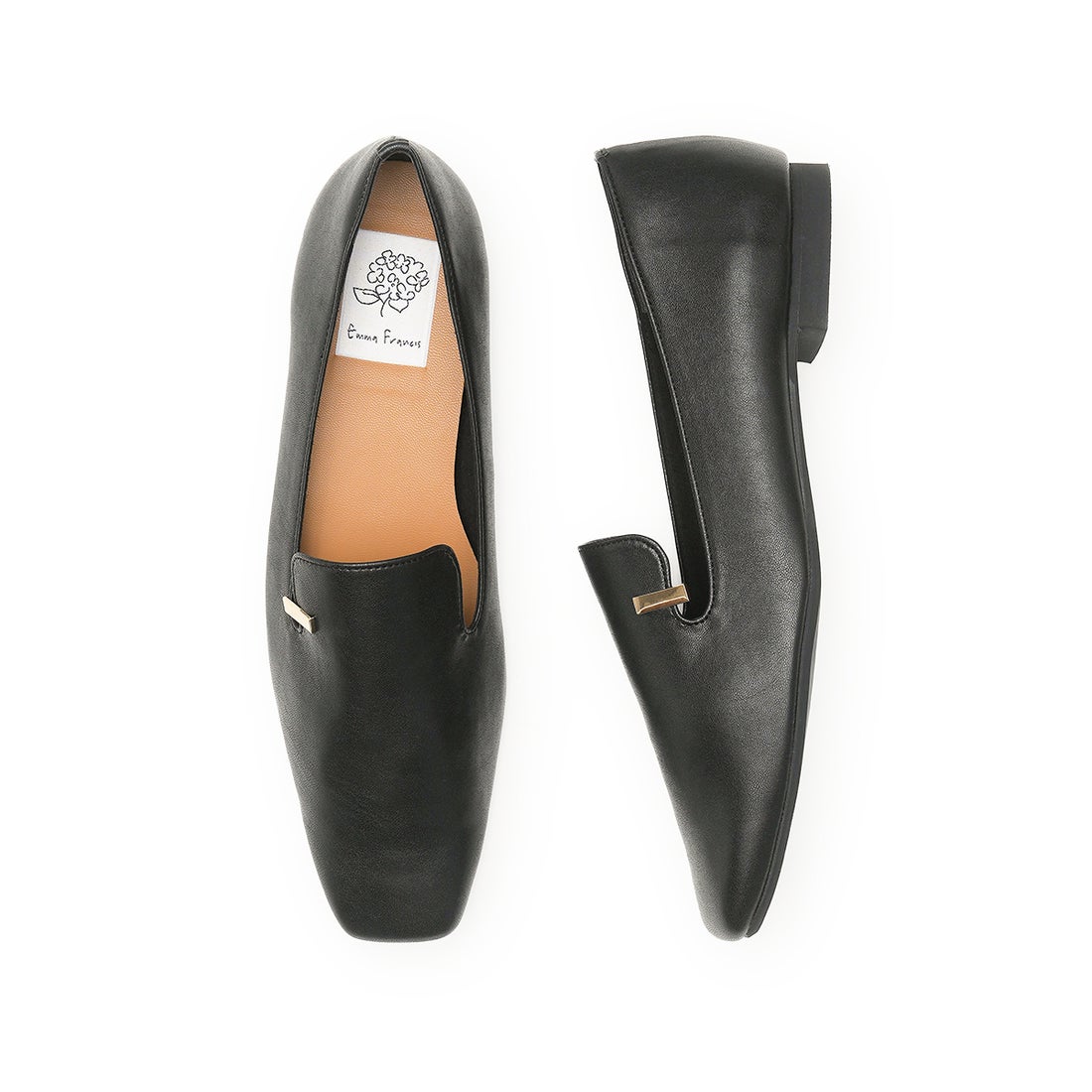 ゴールド モチーフ フラット ローファー （ブラック スムース） -Emma