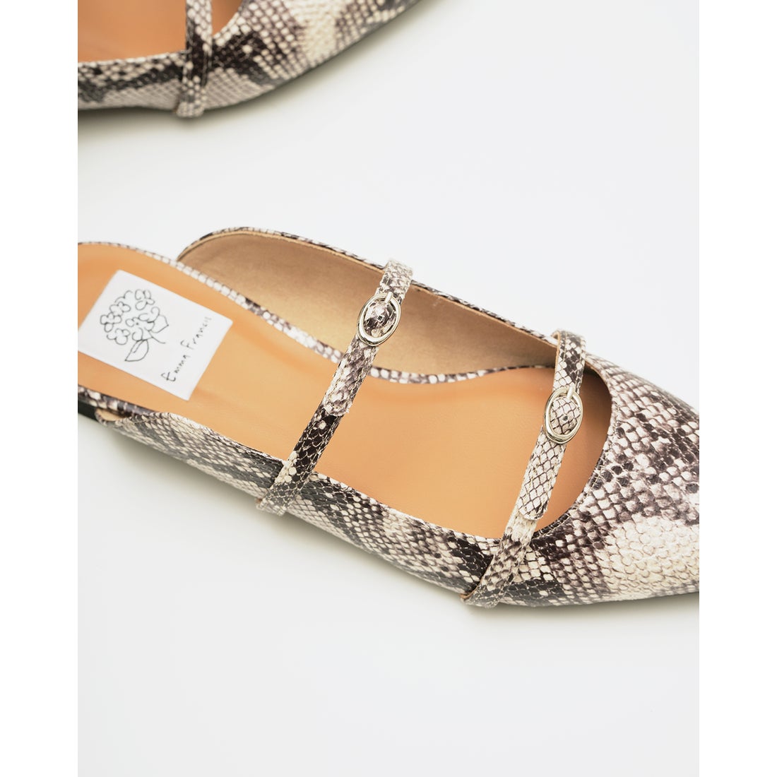 ダブルストラップ フラット ミュール （パイソン柄 スムース） -Emma