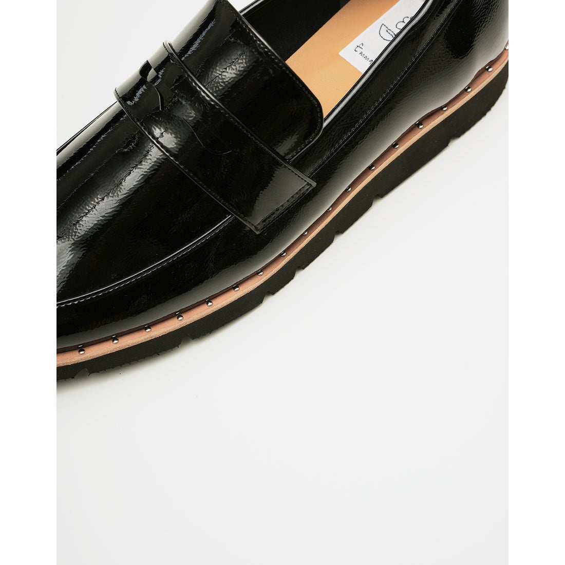 レイン対応】 スタッズピースソール ローファー （ブラック エナメル