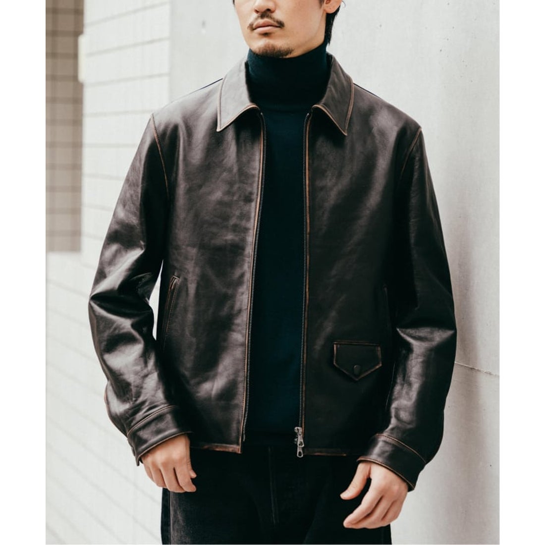 エディフィス EDIFICE ラムレザー フレンチアンティーク ライダース