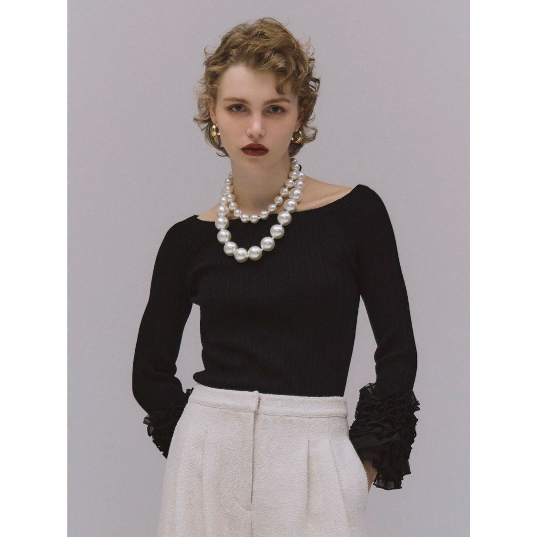 eimy istoire チュールギャザーカフスニットプルオーバー