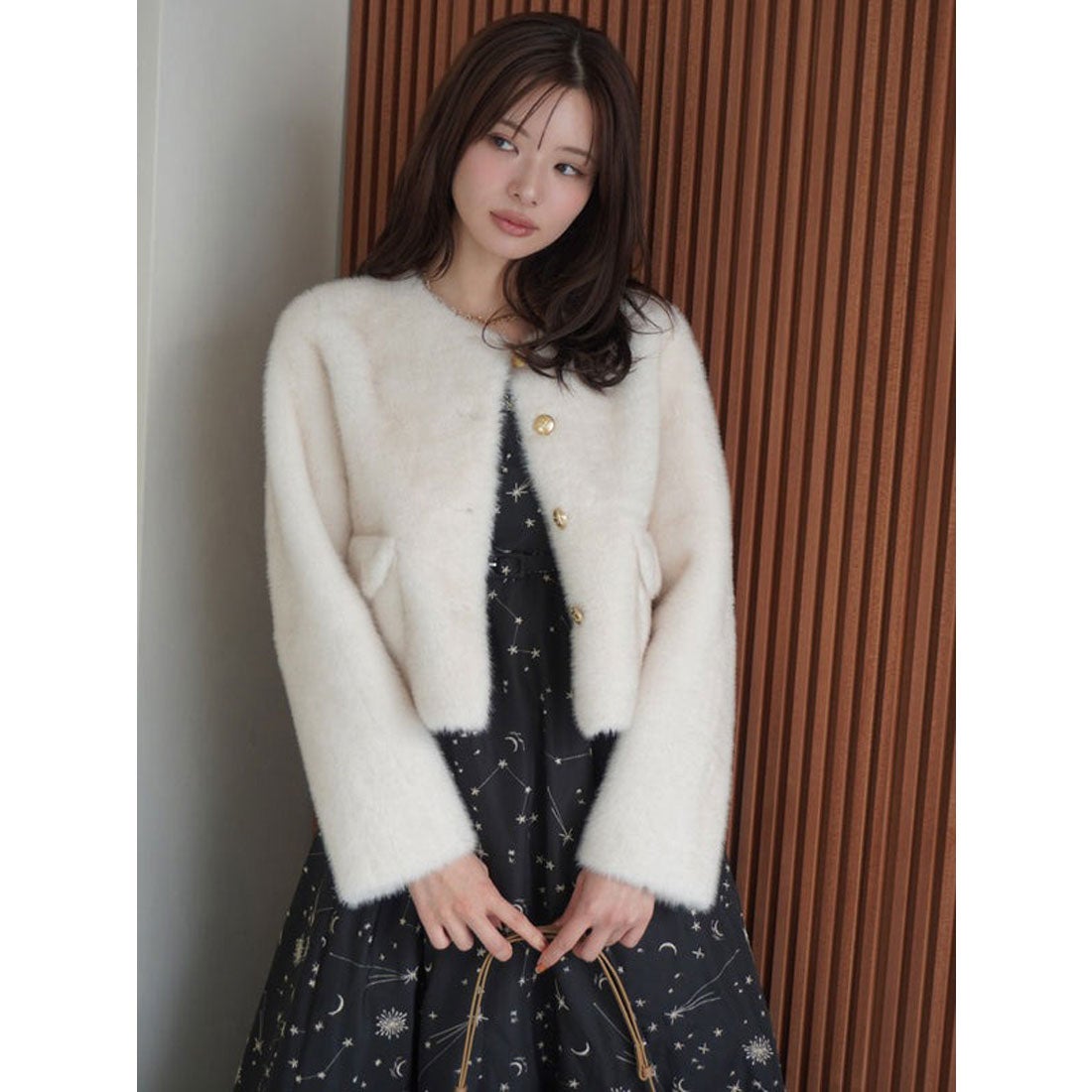 エイミーイストワール EIMY ISTOIRE ゴールドボタンフェイクファー