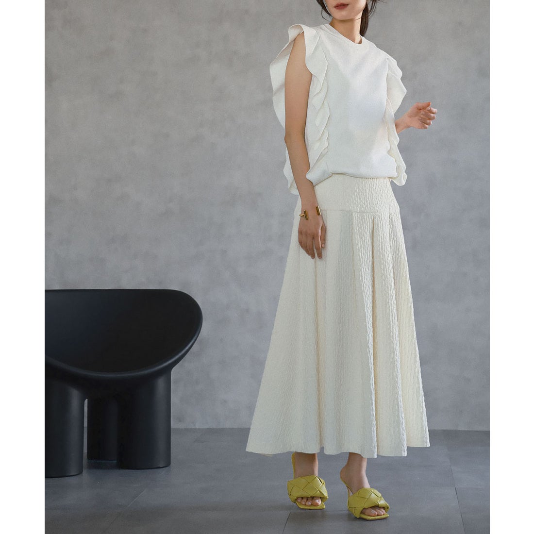 エルフランク ELFRANK ヨーク切り替えロングタックスカート（ホワイト