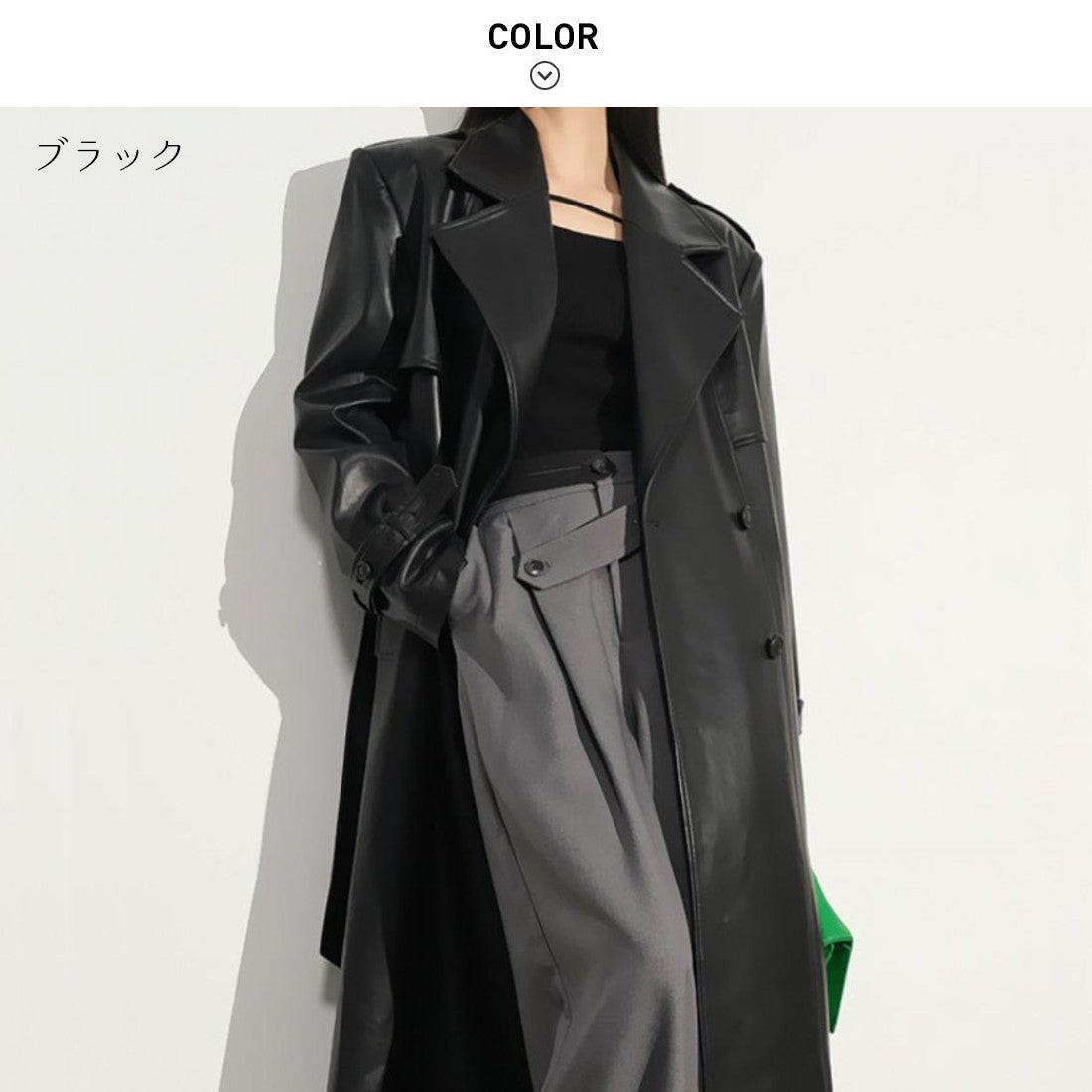 フォースメント Forcement フェイクレザートレンチコート （ブラック