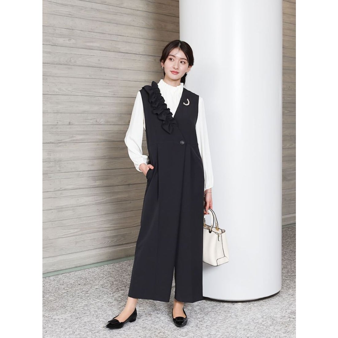 フェンネル FENNEL アシンメトリーフリルオールインワン （ブラック