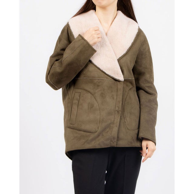 ファイン FINE 洗えるフェイクムートンワイドカラーブルゾン （カーキ
