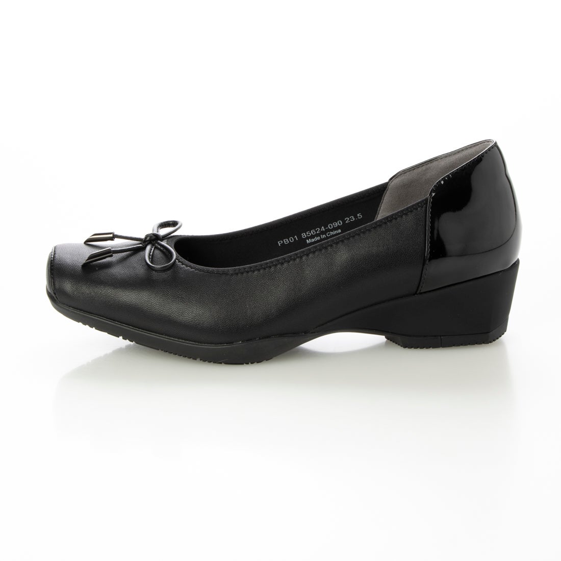 撥水ストレッチレザーリボンバレエシューズ （ブラック） -fitfit