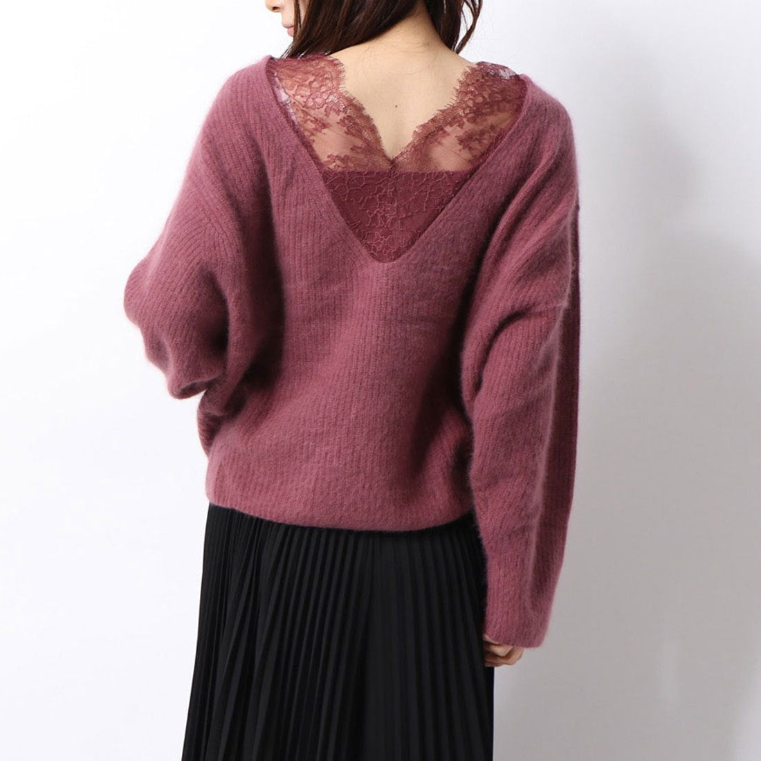 フレイ アイディー FRAY I.D レーストリムラクーンニット （ワイン