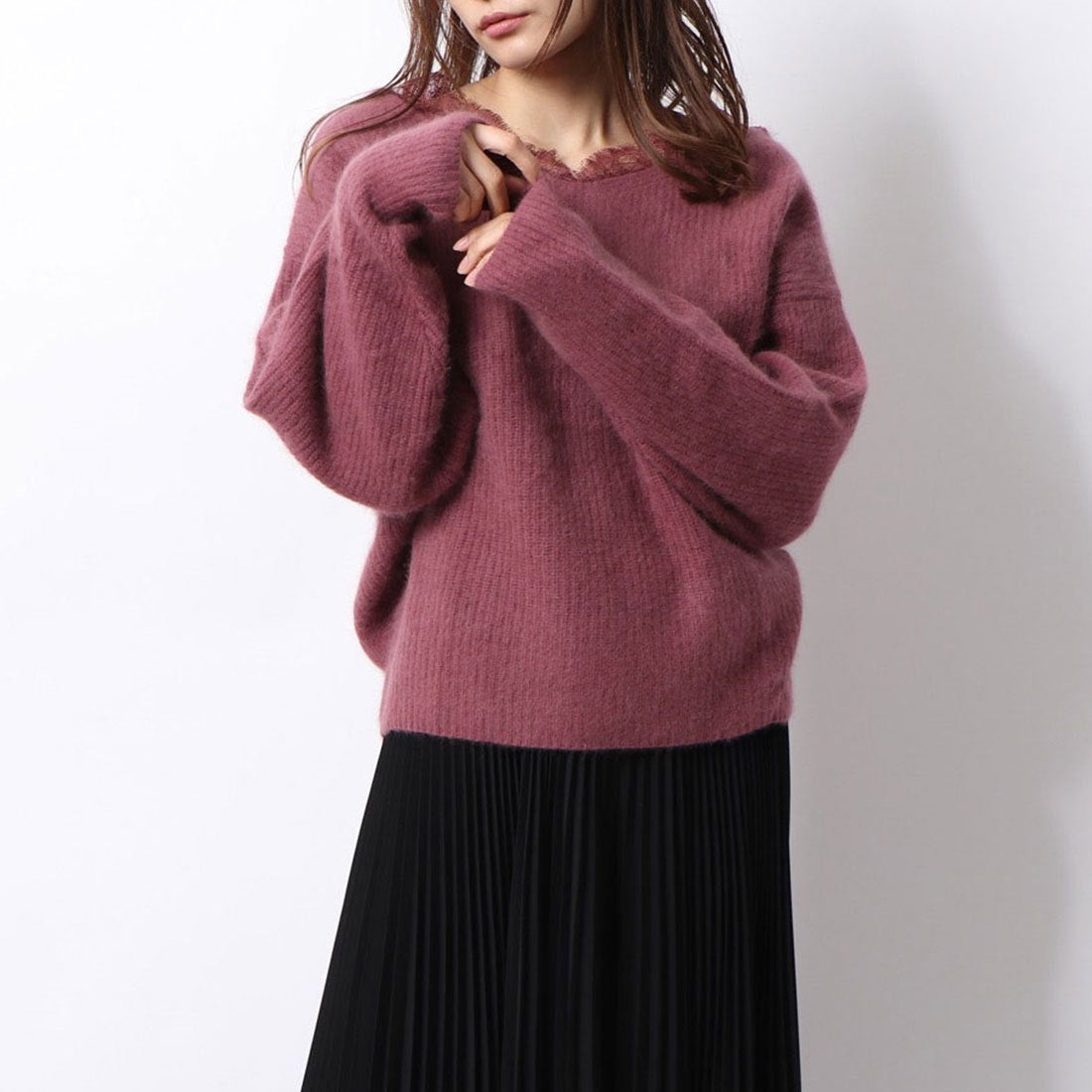 フレイ アイディー FRAY I.D レーストリムラクーンニット （ワイン