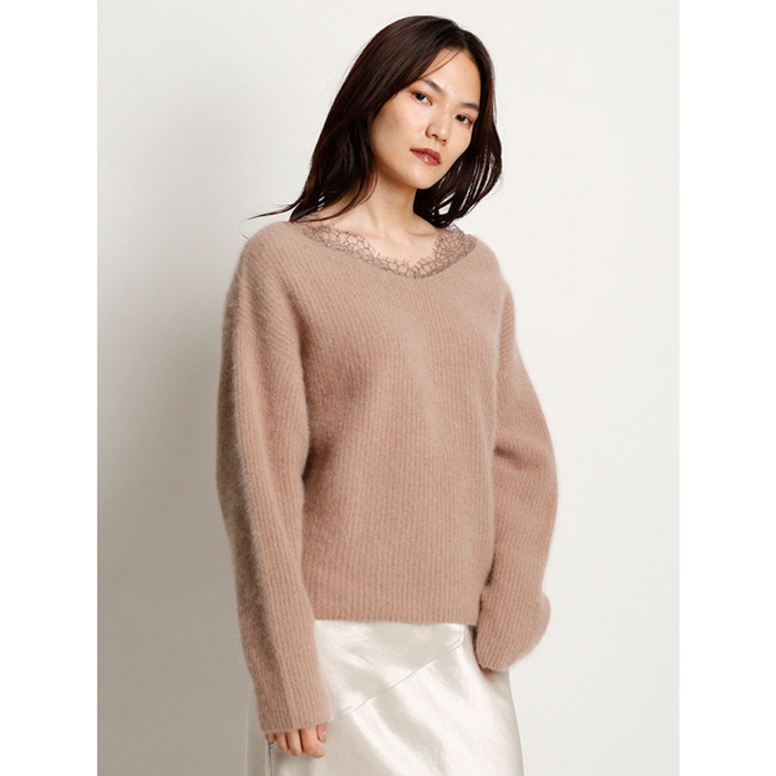 フレイ アイディー FRAY I.D レーストリムラクーンニット （モカ