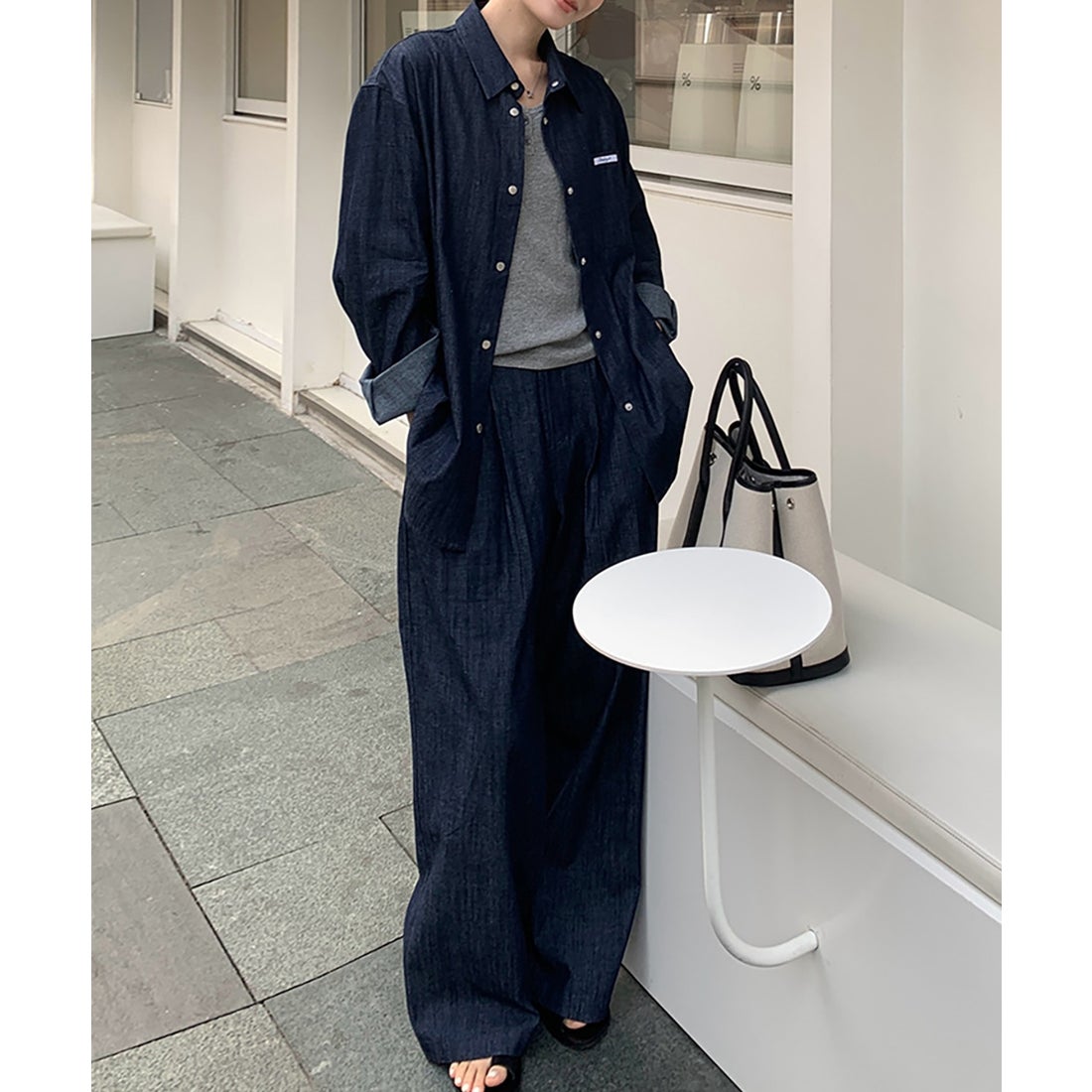 ガーリードール Girly Doll オーバーデニムシャツとタックワイドデニム